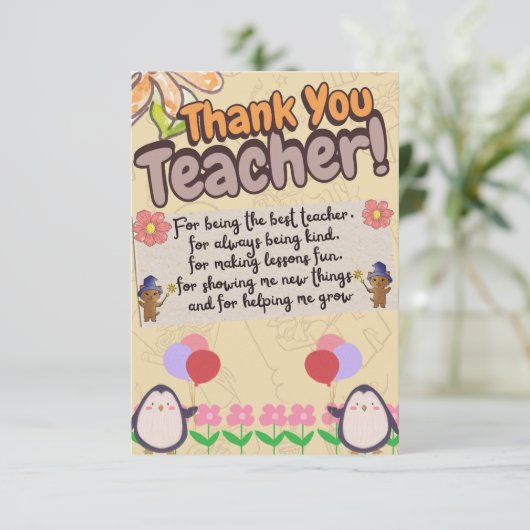 thank you card for teachers. bedankkaart (Staand voorkant)