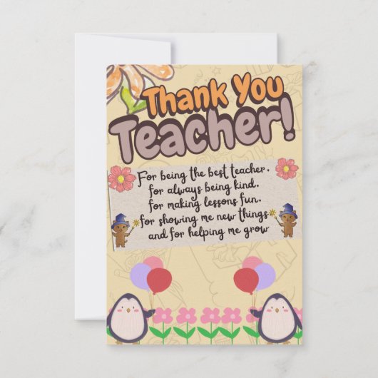 thank you card for teachers. bedankkaart (Achterkant)