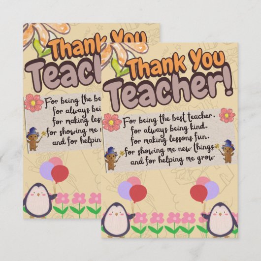 thank you card for teachers. bedankkaart (Voorkant / Achterkant)
