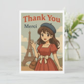 Thank You Card - French Anime Girl in Paris Bedankkaart (Staand voorkant)