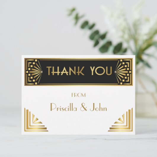 Thank You Card, Great Gatsby, elegant, chique, wit Bedankkaart (Staand voorkant)