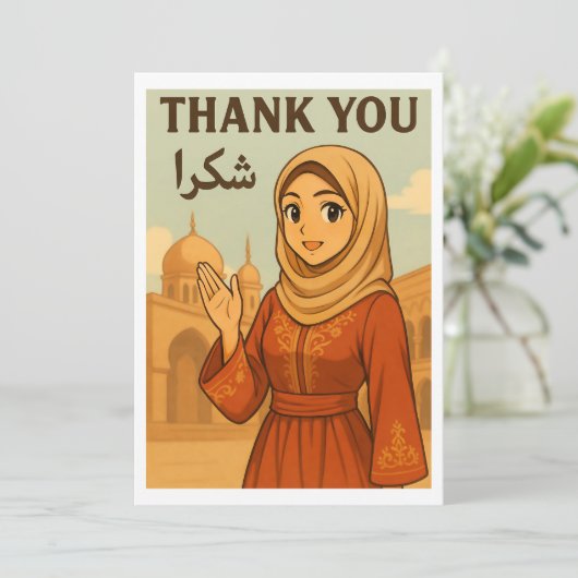 Thank You Card - Hijabi Anime Girl in Arabic Style Bedankkaart (Staand voorkant)