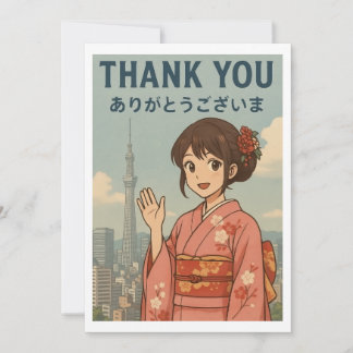 Thank You Card - Japanese Kimono Girl in Tokyo Bedankkaart