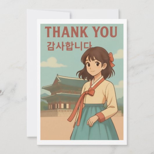 Thank You Card - Korean Hanbok Anime Girl Bedankkaart (Voorkant)