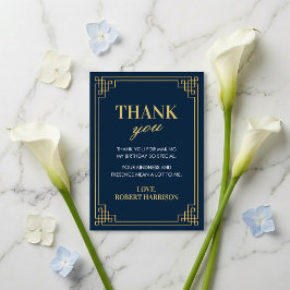 Thank You Card Navy Gold Art Deco 80th Birthday Bedankkaart