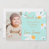 Thank you card template with photo of Daisy, blue  Bedankkaart (Voorkant)