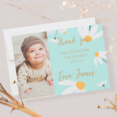 Thank you card template with photo of Daisy, blue  Bedankkaart