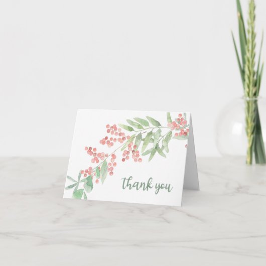 Thank You Card with Branch of Flowers and Leaves Kaart (Voorkant)