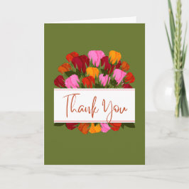Thank you card with tulips and a green background kaart
