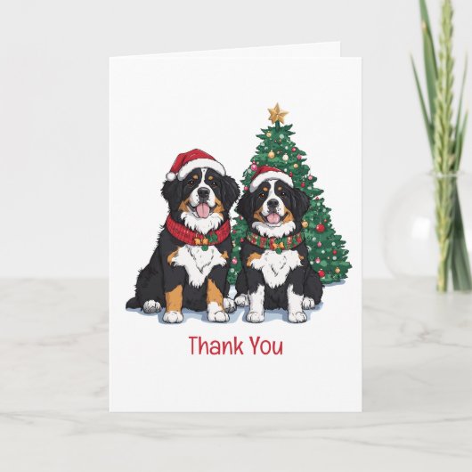 Thank You Christmas Bernese Mountain Dogs Bedankkaart (Voorkant)