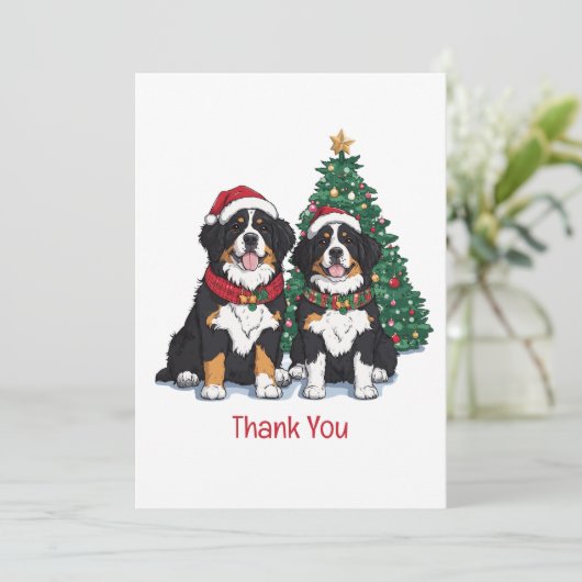 Thank You Christmas Bernese Mountain Dogs Bedankkaart (Staand voorkant)