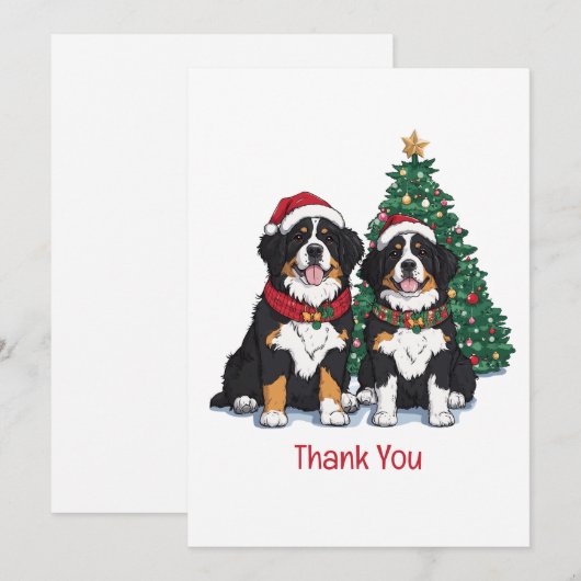 Thank You Christmas Bernese Mountain Dogs Bedankkaart (Voorkant / Achterkant)