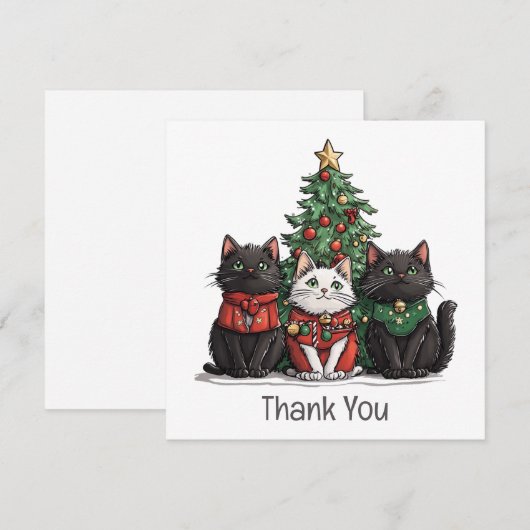 Thank You Christmas Cats Holiday Tree Bedankkaart (Voorkant / Achterkant)