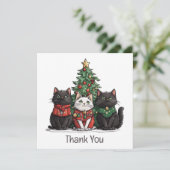 Thank You Christmas Cats Holiday Tree Bedankkaart (Staand voorkant)