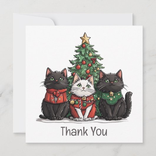 Thank You Christmas Cats Holiday Tree Bedankkaart (Voorkant)