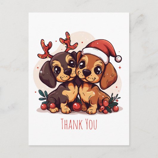 Thank You Christmas Dachshund Dogs Briefkaart (Voorkant)