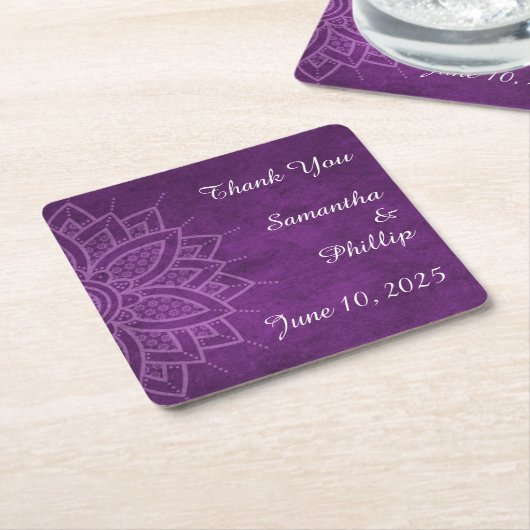 Thank you coaster wedding favor purple kartonnen onderzetters (Schuin)