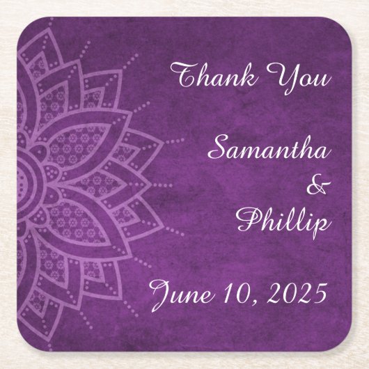 Thank you coaster wedding favor purple kartonnen onderzetters (Voorkant)