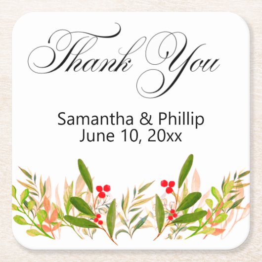 Thank you coaster wedding favors kartonnen onderzetters (Voorkant)