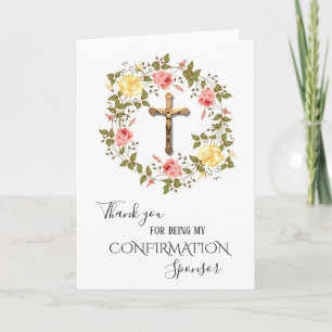 Thank You Confirmation Sponsor Flowers Crucifix Bedankkaart