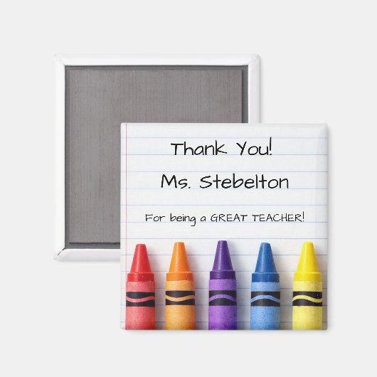 Thank You Crayons Teacher Appreciation Magnet (Voorkant / Achterkant)