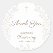 Thank You Cross Flowers Christening Baptism Ronde Sticker (Voorkant)