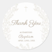 Thank You Cross Flowers Christian Baptism Ronde Sticker (Voorkant)