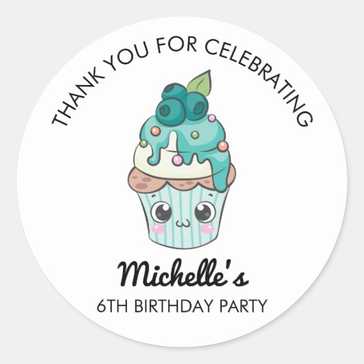 Thank You Cupcake Theme Birthday Party Sticker (Voorkant)