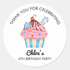 Thank You Cupcake Theme Birthday Party Sticker