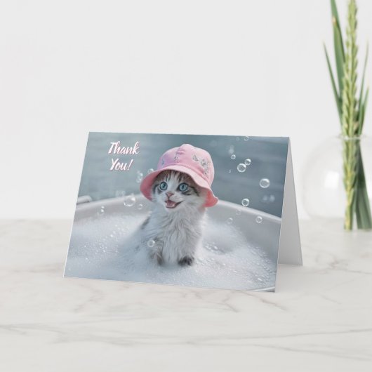 Thank You Cute Happy Kitten in Bubble Bath  Kaart (Voorkant)