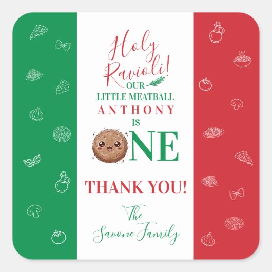 Thank You Cute Meatball First Birthday Party  Vierkante Sticker (Voorkant)