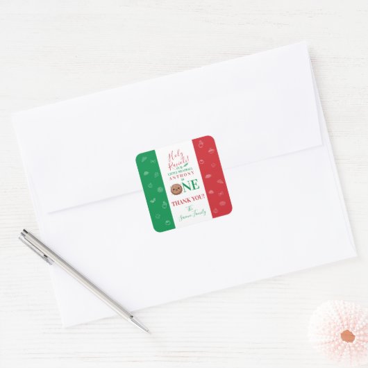 Thank You Cute Meatball First Birthday Party  Vierkante Sticker (Envelop)