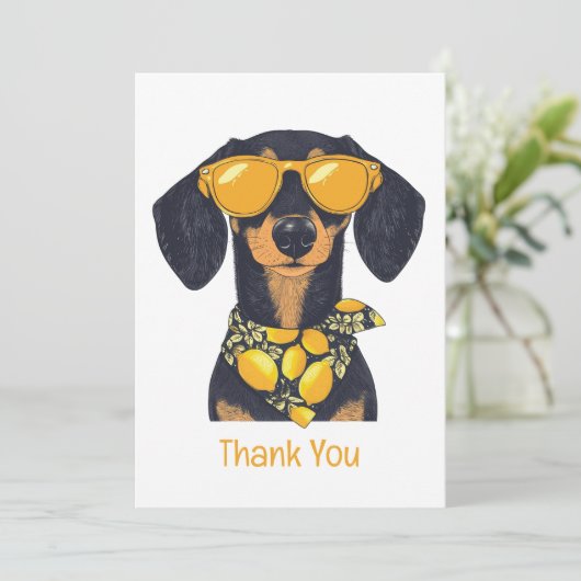 Thank You Dachshund Dog Sunglasses Lemons Bedankkaart (Staand voorkant)