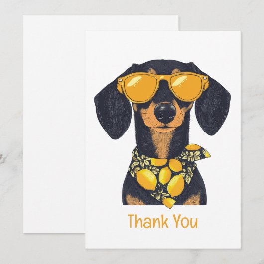 Thank You Dachshund Dog Sunglasses Lemons Bedankkaart (Voorkant / Achterkant)