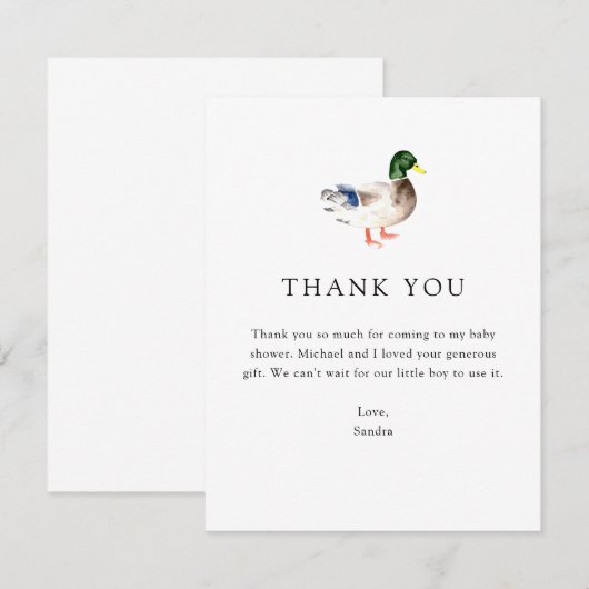 Thank you Duck Baby Shower Elegant Simple Minimal Bedankkaart (Voorkant / Achterkant)