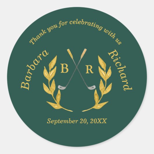 *Thank You Elegant Custom Golf Theme Wedding Ronde Sticker (Voorkant)