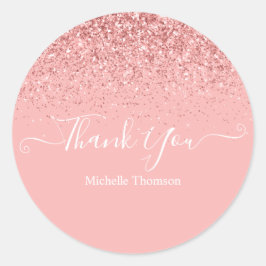 Thank you elegant fashionable dark pink glitter fo ronde sticker