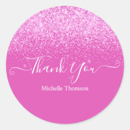 Thank you elegant fashionable dark pink glitter fo ronde sticker