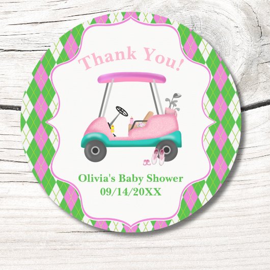 Thank You Elegant Golf Cart Ready For Baby Shower  Ronde Sticker