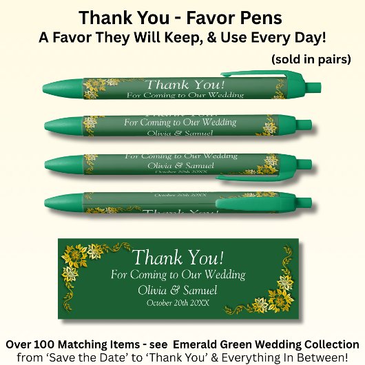 Thank You, Emerald Green & Gold Wedding  Zwarte Inkt Pen