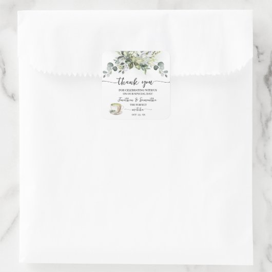 Thank You Eucalyptus Matcha Bridal Shower Vierkante Sticker (Tas)