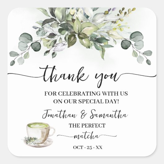 Thank You Eucalyptus Matcha Bridal Shower Vierkante Sticker (Voorkant)