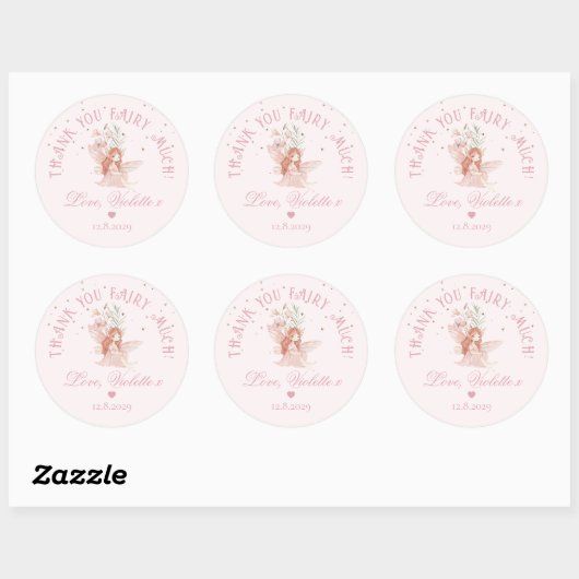 Thank you Fairy Much Fairy 1st Birthday Magical Ronde Sticker (Vel)