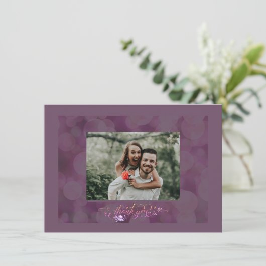 Thank You Fancy Script Photo Bubble Frame Card Bedankkaart (Staand voorkant)