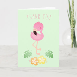 Thank You Flamingo Tropical Leaf Flower Green Pink Kaart
