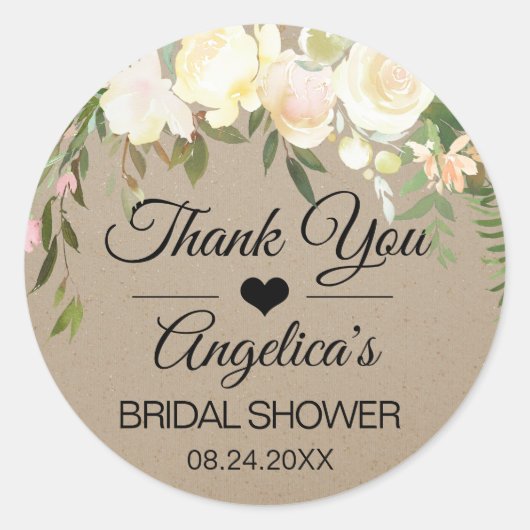 Thank you Floral Pink Ivory Craft Wedding Bridal Ronde Sticker (Voorkant)