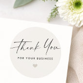 Thank you for business script heart light tan ronde sticker