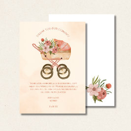 Thank you for coming card, rustic baby carriage bedankkaart
