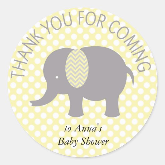 Thank you for coming ELephant Baby Shower Ronde Sticker (Voorkant)