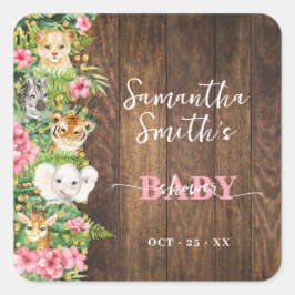 Thank You for Coming Safari Rustic Pink Shower Vierkante Sticker